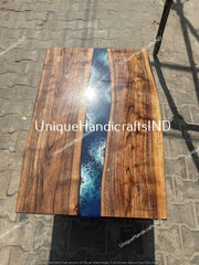 Living Room Ocean Sea River Epoxy Table, Dining Room Resin Table, Dinner Epoxy Coffee Table, Round Table Top, Walnut Epoxy Resin Table Unique Handicrafts IND