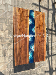 Living Room Ocean Sea River Epoxy Table, Dining Room Resin Table, Dinner Epoxy Coffee Table, Round Table Top, Walnut Epoxy Resin Table Unique Handicrafts IND