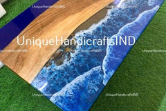 Ocean Wave Epoxy Resin Top Center Sofa Dining Table, Kitchen Slab Table, Custom Made Epoxy Resin Table, Natural Wood 24x48, 36x60 inch Decor Unique Handicrafts IND