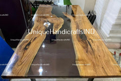 Epoxy Dining Table With Black Tint Resin Arts / Epoxy Table Top Handmade Resin River Table for Farmhouse and Kitchen Countertop Decor Unique Handicrafts IND