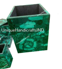 Bathroom Sets in Malachite Stone / Malachite Bathroom Set 5 Pcs/ Handcrafted Gem Stone Bathroom Accessories For Bathroom Vanity Top Decor Unique Handicrafts IND
