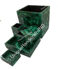 Bathroom Sets in Malachite Stone / Malachite Bathroom Set 5 Pcs/ Handcrafted Gem Stone Bathroom Accessories For Bathroom Vanity Top Decor Unique Handicrafts IND