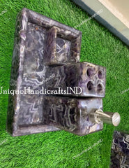 Bathroom Set / Amethyst Stones Bathroom Vanity Accessories/ Amethyst bathroom Set of 4 pcs/ Bathroom Vanity Home decor Unique Handicrafts IND