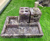 Bathroom Set / Amethyst Stones Bathroom Vanity Accessories/ Amethyst bathroom Set of 4 pcs/ Bathroom Vanity Home decor Unique Handicrafts IND