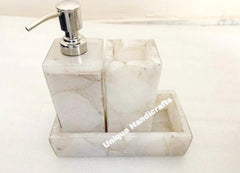 Bathroom Set in White Quartz Stone / Set of 3 Pieces for Bathroom Decoration / White Quartz Agate Made Bathroom Set for Luxury Bathroom Unique Handicrafts IND