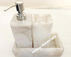 Bathroom Set in White Quartz Stone / Set of 3 Pieces for Bathroom Decoration / White Quartz Agate Made Bathroom Set for Luxury Bathroom Unique Handicrafts IND