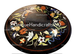 Coffee Table With Black Marble Semi Precious Inlay Pietradura Lapis Floral Art Home Decor Fathers Day Gift Unique Handicrafts IND