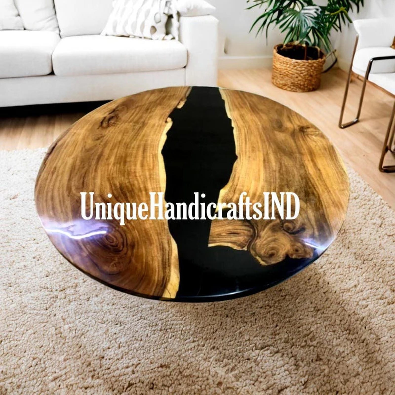 Round Resin table, Black Epoxy Coffee Table, Epoxy Resin Table, Resin Side Table, Resin Cocktail Table Handmade Garden Furniture Decor Unique Handicrafts IND