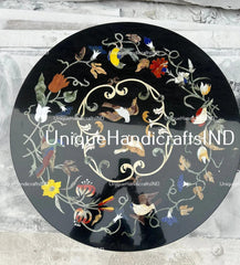 Black Marble Coffee Table Top Handmade Semi Precious Stone Birds Inlay Marquetry Art Home Decor Collectible Furniture Gift For Her Unique Handicrafts IND