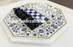 Christmas Gifts Chess Table White Marble Hand Made Chess Set Pieces Board Game With lapis lazuli Inlay Floral Art Best Fathers Day Gift Unique Handicrafts IND