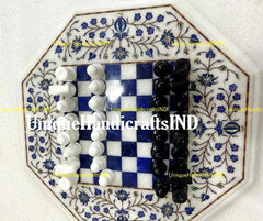 Christmas Gifts Chess Table White Marble Hand Made Chess Set Pieces Board Game With lapis lazuli Inlay Floral Art Best Fathers Day Gift Unique Handicrafts IND