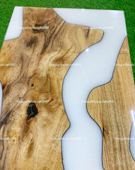 Resin Epoxy Table Top With White Epoxy on Acacia Wood, Dining Table, Live Edge Wooden Table, Resin River Table ( Customizable) Unique Handicrafts IND