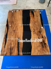 Epoxy Coffee Table, Black Epoxy Table Top, Wooden Table Top, Custom Epoxy River Table Top, Resin Dining Table, Epoxy Dining Table Home Decor Unique Handicrafts IND
