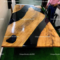 Resin Table With Black Epoxy For Dining, Coffee, Side, Center Conference Table Tops Handmade Farm House Decor Furniture Unique Handicrafts IND