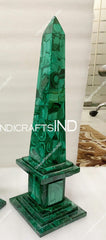Malachite Obelisks Set Of 2 Pair / Handmade Overlay Design Art / Handmade Marble Obelisk / Showpiece Living Room Decor Unique Handicrafts IND