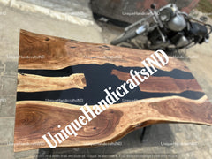 Live Edge Table, Black Epoxy River Table, Epoxy Dining Table , Epoxy Resin Table, Resin River Table, Hardwood Coffee Table, Boho Furniture Unique Handicrafts IND