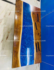 Epoxy Dining Table, Blue Epoxy Table Top, Rustic dining table, Farm Table, Farmhouse Table, Coffee Table, Dining Room Table, Dine Furniture Unique Handicrafts IND