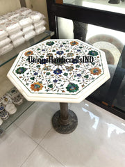 Marble Table Top Handmade Inlay with Lapis Lazuli Semi Precious Stone Marquetery Floral Fine Arts Home Decor Furniture Gift For Her wedding Unique Handicrafts IND