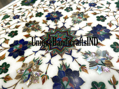 Marble Table Top Handmade Inlay with Lapis Lazuli Semi Precious Stone Marquetery Floral Fine Arts Home Decor Furniture Gift For Her wedding Unique Handicrafts IND