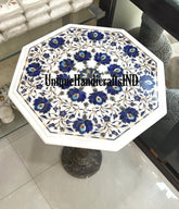 Marble Side Table Lapis Lazuli Inlay Stone Handmade Pietra Dura Art Home Decor Furniture Unique Handicrafts IND