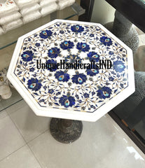 Marble Side Table Lapis Lazuli Inlay Stone Handmade Pietra Dura Art Home Decor Furniture Unique Handicrafts IND