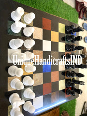 Christmas Gifts Marble Chess Board Game With Chess Pieces Handmade Semi precious Inlay Stone Arts Collectible Fathers day gifts Unique Handicrafts IND