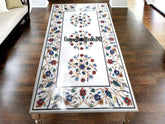 Marble Dining Table Top Semi Precious Stone Inlay Floral Work Handmade Pietra Dura Art Handmade Living Room Decor Furniture Unique Handicrafts IND