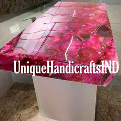 kitchen island with pink quartz stone handmade kitchen and bar countertops slab Unique Handicrafts IND