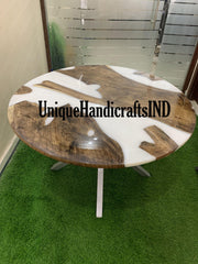 Epoxy Round Table top, Coffee /Side Sofa, center table top , Wood Table ,Custom Order, White Epoxy Resin River Table, round Wood Unique Handicrafts IND