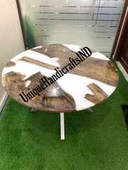 Epoxy Round Table top, Coffee /Side Sofa, center table top , Wood Table ,Custom Order, White Epoxy Resin River Table, round Wood Unique Handicrafts IND