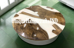 Epoxy Round Table top, Coffee /Side Sofa, center table top , Wood Table ,Custom Order, White Epoxy Resin River Table, round Wood Unique Handicrafts IND