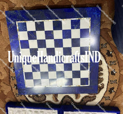 Christmas Gifts Marble chess board game hand craft lapis inlay stone decoration piece, modern art, office interior, minimalist craft gift Unique Handicrafts IND