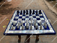 Christmas Gifts Buy Marble Chess Table With Lapis lazuli & Mother of Pearls Stone Mosaic Arts Handmade Gift For Him / Her Birthday Unique Handicrafts IND