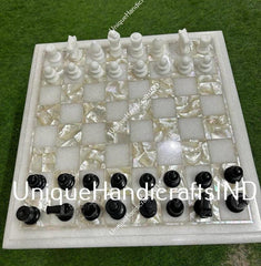 Christmas Gifts Tournament Chess Set Marble Square Chess Board Mother of Pearls Inlay Stone Arts With Chess Pieces Birthday Gift Unique Handicrafts IND