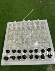 Christmas Gifts Tournament Chess Set Marble Square Chess Board Mother of Pearls Inlay Stone Arts With Chess Pieces Birthday Gift Unique Handicrafts IND