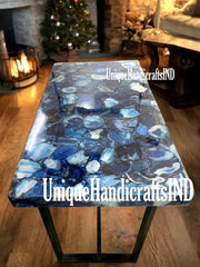 Entry Way Table, Narrow Console Table, Sofa Table, Blue Agate Stone Arts Modern Entryway Table Living Room Decor Furniture Unique Handicrafts IND
