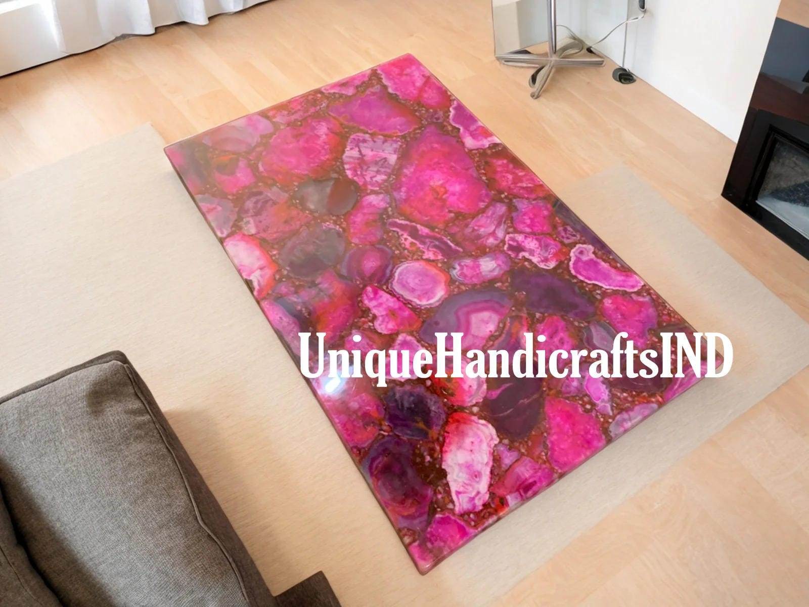 Executive Table /Kitchen Countertops Island Slab, Pink Agate coffee table Farmhouse Furniture Unique Handicrafts IND