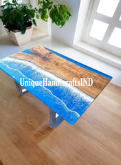 Ocean Epoxy River Table Top With Resin River Handmade Walnut Wooden Art Indoor Outdoor Furniture Unique Handicrafts IND