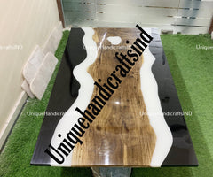 Dining Table Black,Epoxy Resin Table, Walnut Epoxy Table, Custom Live Edge Walnut Black Epoxy Dining Table, Made to Order Resin River Table Unique Handicrafts IND