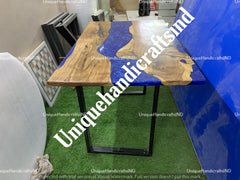Blue Epoxy Coffee Table Top, River Table, Live edge dining, Epoxy Dining Table, Epoxy Table, Epoxy River Table, Dining Room Table Unique Handicrafts IND