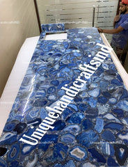 Blue Agate Table Top, Blue Agate Dining Table, Blue Agate Dining Table tops, Agate Countertop, Agate Kitchen Top Agate Conference Table Unique Handicrafts IND