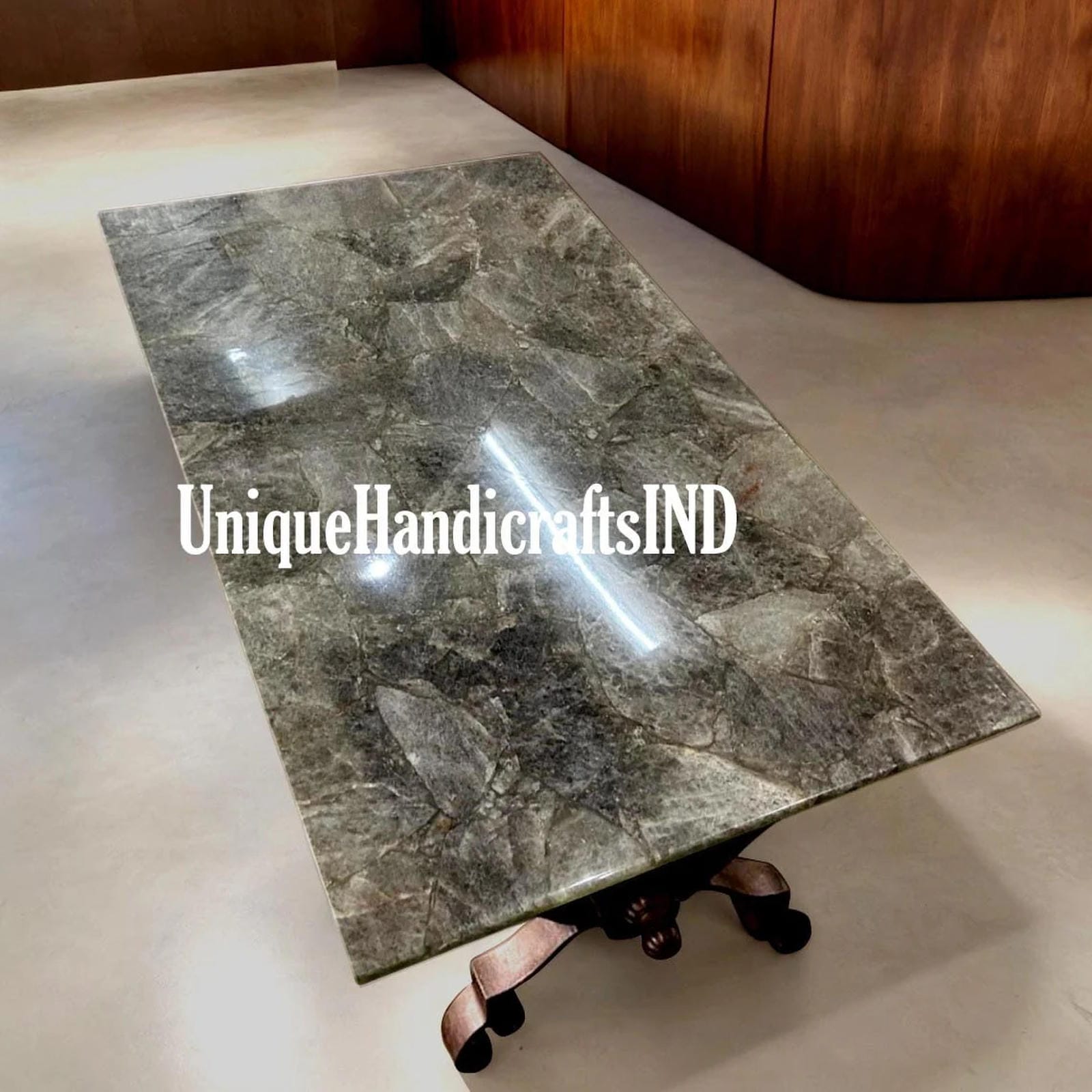 Crystal table With Smoky Quartz Stone Mosaic Art Kitchen ,dining Countertops Island Slab For Home Decor Furniture Unique Handicrafts IND