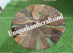 Round Wood Table Top with Clear Epoxy Resin - Handmade Coffee & Dining Table, Unique Resin Furniture, Home Decor Unique Handicrafts IND