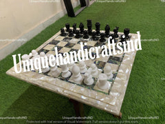 Christmas Gifts White Marble Chess Set - Handmade Indoor Game with Pauashell Inlaid - Unique Gift for Dad & Top Table Decoration Unique Handicrafts IND