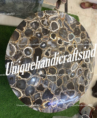 Natural Agate Stone Table Top – Black & Gold Agate Coffee Table, Crystal Side Table, Elegant Stone Countertop for Home Decor Unique Handicrafts IND