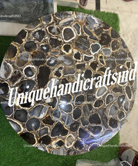 Natural Agate Stone Table Top – Black & Gold Agate Coffee Table, Crystal Side Table, Elegant Stone Countertop for Home Decor Unique Handicrafts IND