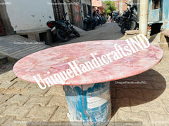 Round Rose Quartz Center Coffee Table Top Luxury Handmade Furniture Centerpiece Countertop Conference Meeting Desk Home & Garden Decors Unique Handicrafts IND