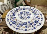 Marble Side Table Top Lapis lazuli Semi Precious stones floral inlay Pietra Dura work Home Room Decor Gift Her Unique Handicrafts IND