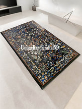 Black Marble Table With Semi precious Inlay Stone Birds Floral Art / Kitchen Dining Center Table Top / Inlay Beautiful Art Interior Decor Unique Handicrafts IND