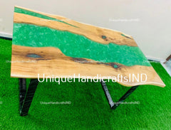 Epoxy Coffee Table With Green Resin River Natural Wood Handmade Furniture Coffee, Dining Table For Indoor and Outdoor Decor Unique Handicrafts IND